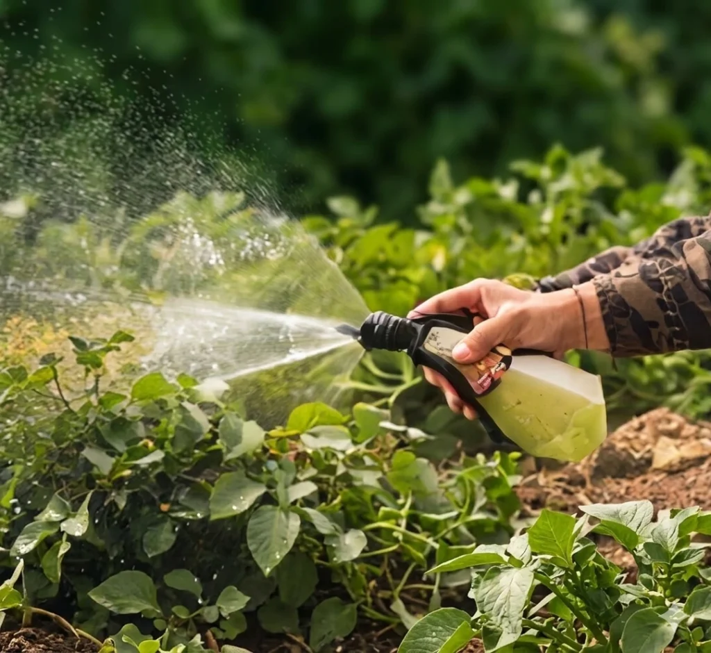 spraying pesticides on food